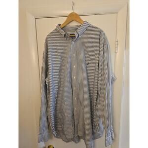 Ralph Lauren Classic Fit Dress Shirt Men's 3XLT White Gray Stripes Polo Pony
